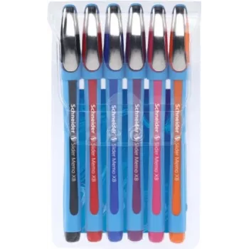 Schneider Slider Memo XB Set di penne a sfera - 6 colori diversi (nero, blu, rosso, verde, arancione, viola) - punta in acciaio inox extra-large 1,4 mm - inchiostro Viscoglide ad asciugatura rapida 150296