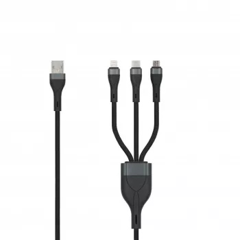 SEEK TOTI USB-A a Micro-USB / USB-C / Lightning cavo intrecciato 1,5m 2A (Non-MFI) nero