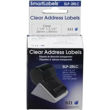 Seiko SLP-2RLC Etichette indirizzo trasparenti 28x89mm, 2 rotoli, 260 etichette, Bianco, adesivo permanente, termico diretto, per Smart Label Printer