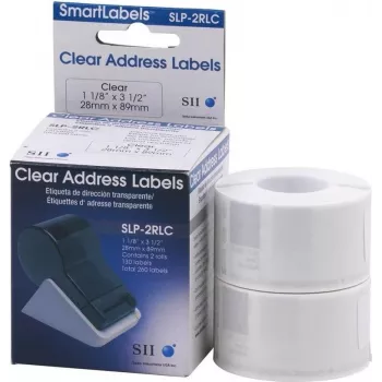 Seiko SLP-2RLC Etichette indirizzo trasparenti 28x89mm, 2 rotoli, 260 etichette, Bianco, adesivo permanente, termico diretto, per Smart Label Printer