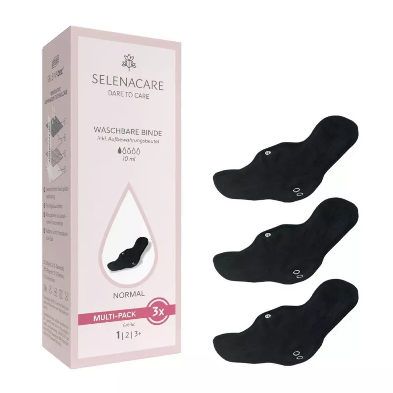 Selenacare Assorbenti lavabili (confezione da 3) - Assorbenti mestruali riutilizzabili per flusso normale, morbido tessuto in bambù e carbone, PUL impermeabile, lavabili in lavatrice, certificato Oeko-Tex