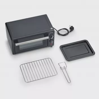 Severin TO 2062 mini forno, 9 L, 800 W, con girarrosto, acciaio spazzolato/nero