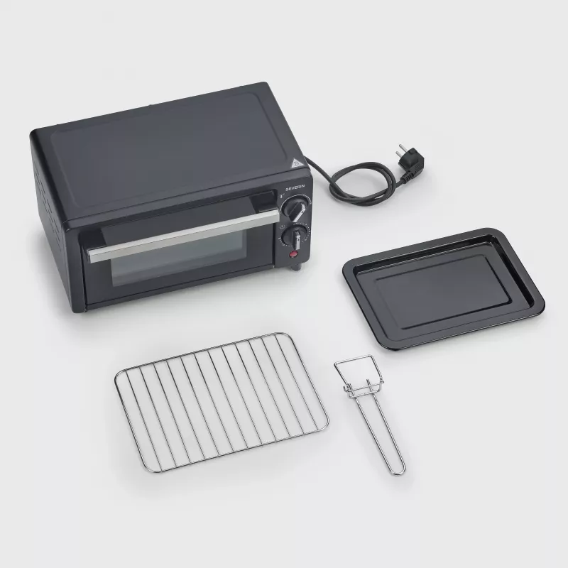 Severin TO 2062 Mini forno, 9 L, 800 W, con girarrosto, acciaio inox spazzolato/nero
