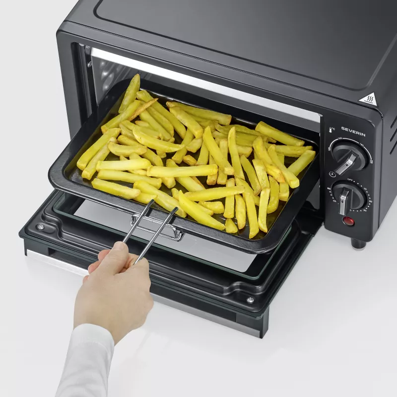 Severin TO 2062 Mini forno, 9 L, 800 W, con girarrosto, acciaio inox spazzolato/nero