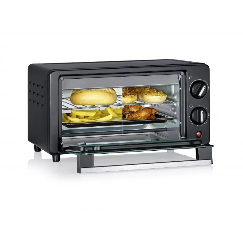 Severin TO 2062 Mini forno, 9 L, 800 W, con girarrosto, acciaio inox spazzolato/nero