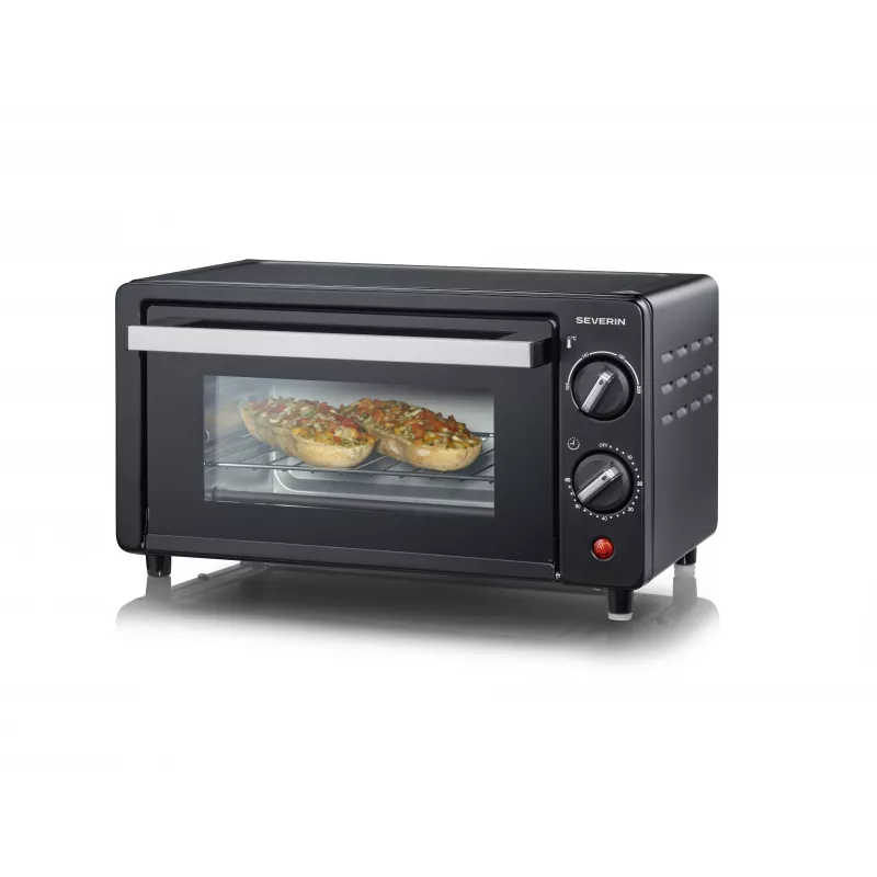 Severin TO 2062 Mini forno, 9 L, 800 W, con girarrosto, acciaio inox spazzolato/nero