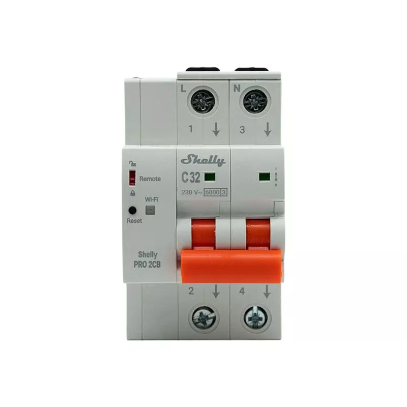 Shelly Pro 2CB C32 interruttore magnetotermico miniaturizzato smart, 2 poli, 32A, WLAN, LAN, Bluetooth