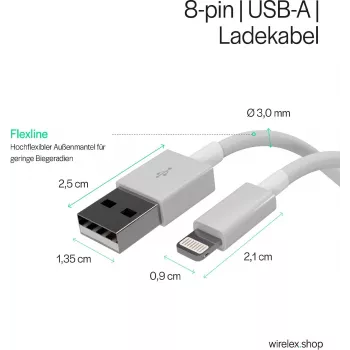 SHIVERPEAKS Flexline Cavo USB di ricarica e sincronizzazione, USB-A su 8-Pin (Lightning), 2.0, ABS, bianco, 1,5 m (FL31-12042)