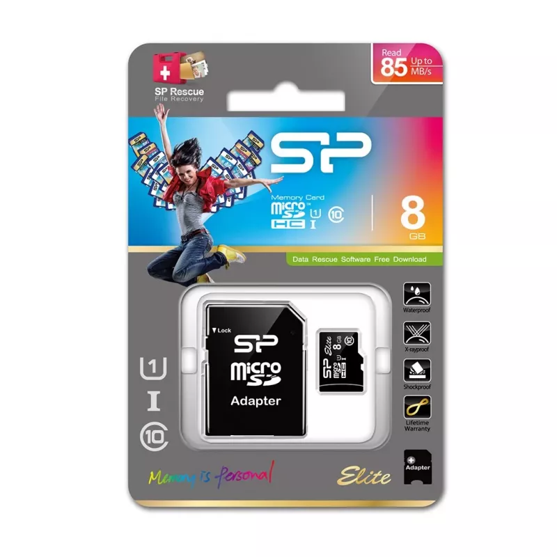 Silicon Power Elite 8GB microSDHC UHS-I U1 V10 scheda di memoria con adattatore SD