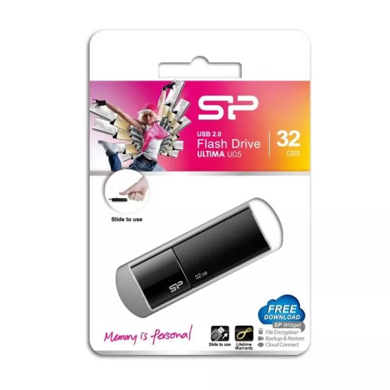 Silicon Power SP032GBUF2U05V1K 32GB chiavetta USB 2.0 - design retrattile senza cappuccio, nero
