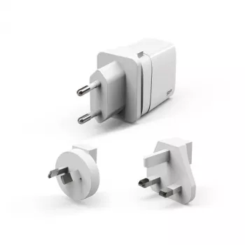 Silicon Power Boost Charger QM16 Caricabatterie da viaggio da 20W, USB-A + USB-C, spine EU/US/UK/AU, bianco