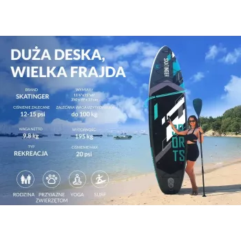 Paddleboard gonfiabile stand-up SKATINGER grigio sportivo 350x89x15 cm