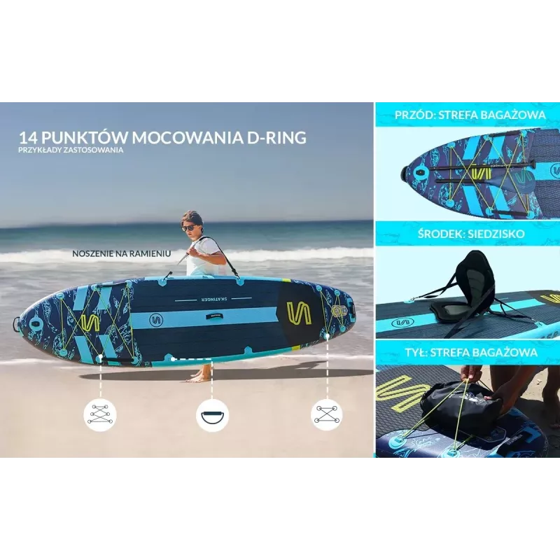 SKT ASIATICUS Tavola da stand-up paddle gonfiabile 350x89x15 cm yoga