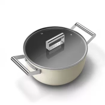 Smeg CSF2412CRM Casseruola, 24 cm, rivestimento antiaderente in ceramica, manico in acciaio inox, crema opaco