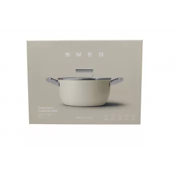Smeg CSF2412CRM Casseruola, 24 cm, rivestimento antiaderente in ceramica, manico in acciaio inox, crema opaco