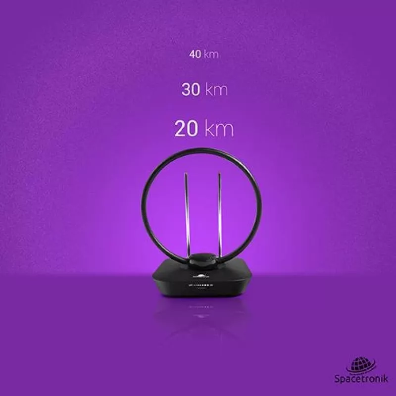 Spacetronik Locus antenna DVB-T2 da interno con amplificatore 45 dB e alimentatore