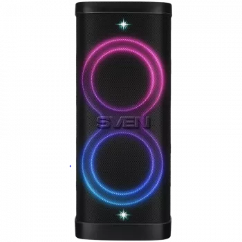 Altoparlante Party-Box SVEN PS-1250, nero (300W, TWS, IPx4, Bluetooth, FM, USB, microSD, display LED, 13500mAh)