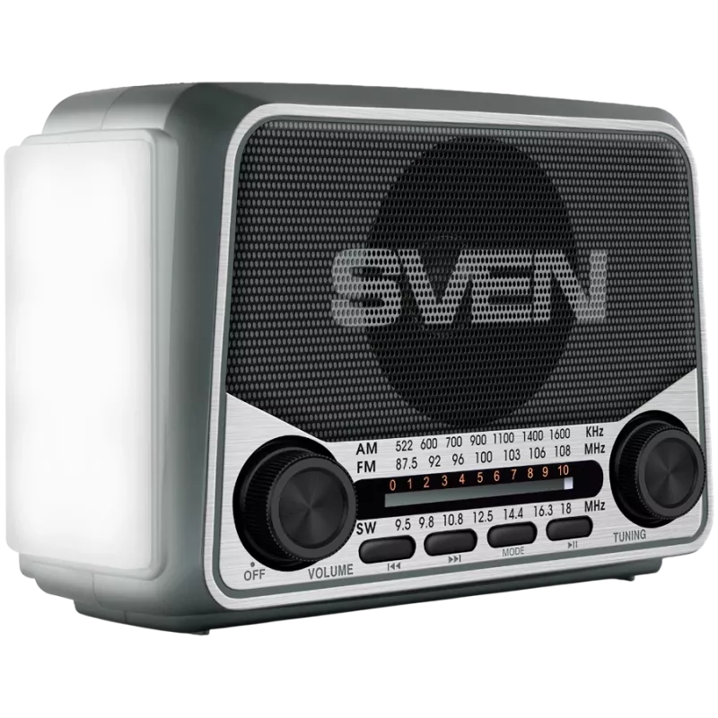 Altoparlante SVEN SRP-150, grigio (3W, Bluetooth, FM/AM/SW, USB, microSD, torcia, batteria)