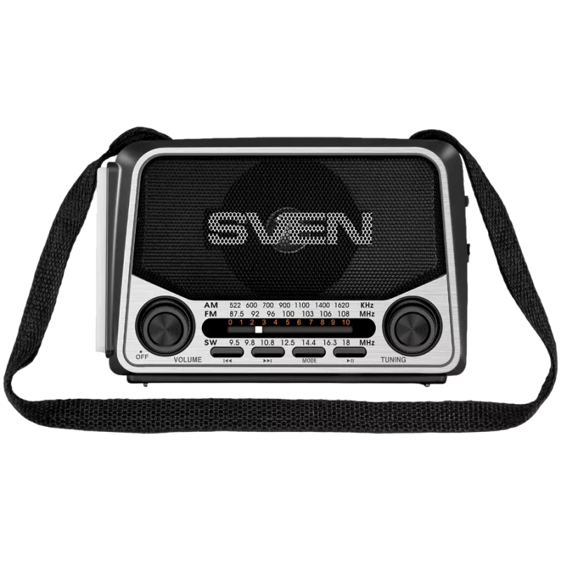 Altoparlante SVEN SRP-150, grigio (3W, Bluetooth, FM/AM/SW, USB, microSD, torcia, batteria)