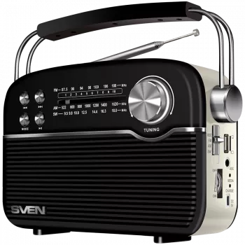 Altoparlante SVEN SRP-500, nero (3W, Bluetooth, FM/AM/SW, USB, microSD, AUX, batteria ricaricabile)