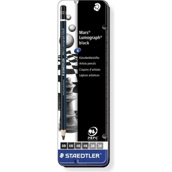 Staedtler Mars Lumograph 100B G6 Set di matite in grafite – 6 diverse durezze (8B–B), esagonali, certificato PEFC
