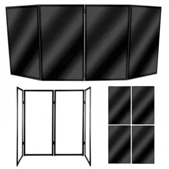 STAND4ME DJ PARAWAN COMPACT BK schermo facciata DJ 4 pannelli struttura nera tessuto bianco