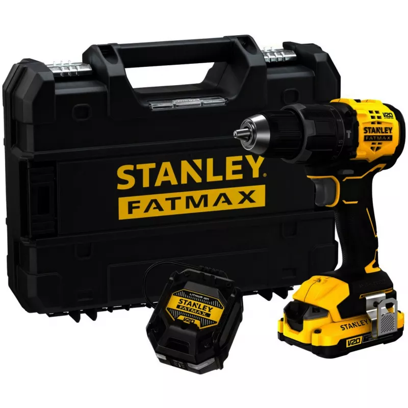 STANLEY Trapano avvitatore a percussione a batteria (SFMCD716D1T-QW), 18V (Nero/Giallo, batteria Li-Ion 2.0Ah, Pro-Stack Case)