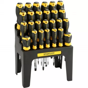STANLEY set di cacciaviti con supporto di conservazione (nero/giallo, 26 pezzi)