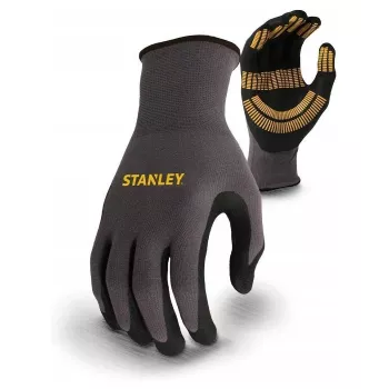 Stanley SY510L-QS guanti da lavoro, taglia L (9) - palmo in pelle sintetica, dorso in spandex, polsino in neoprene, certificati EN 388, nero/giallo