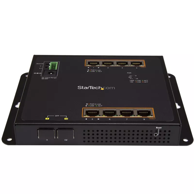 StarTech.com switch industriale managed 8 porte PoE+ Gigabit Ethernet con 2 porte SFP - montaggio a parete con accesso frontale