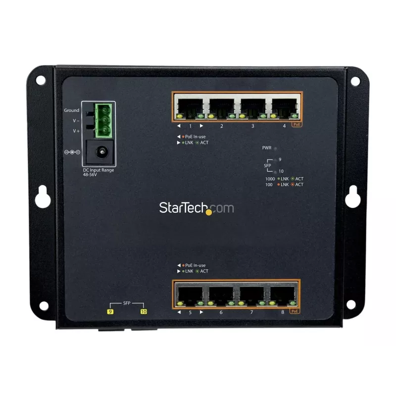StarTech.com switch industriale managed 8 porte PoE+ Gigabit Ethernet con 2 porte SFP - montaggio a parete con accesso frontale