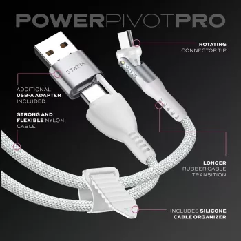 STATIK PowerPivot Pro cavo in nylon intrecciato, USB-C a USB-C, 1 m, bianco
