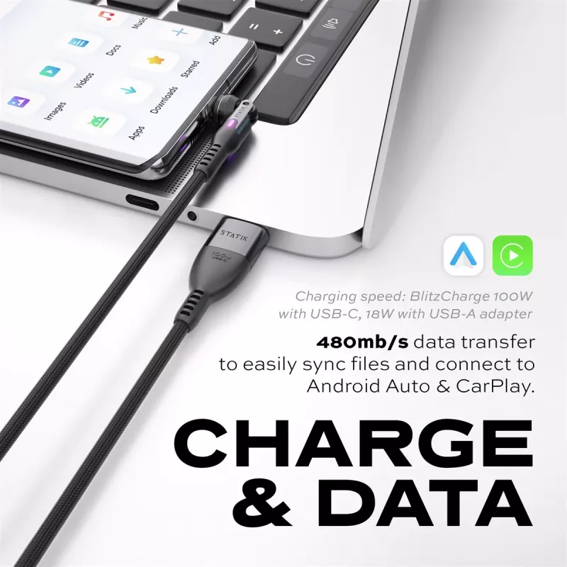 STATIK PowerPivot Pro cavo in nylon intrecciato, USB-C a USB-C, 2 m, nero