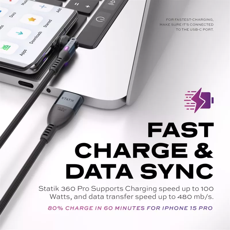 Statik 360 Pro cavo 2.0 solo USB-C; 1 m, nero