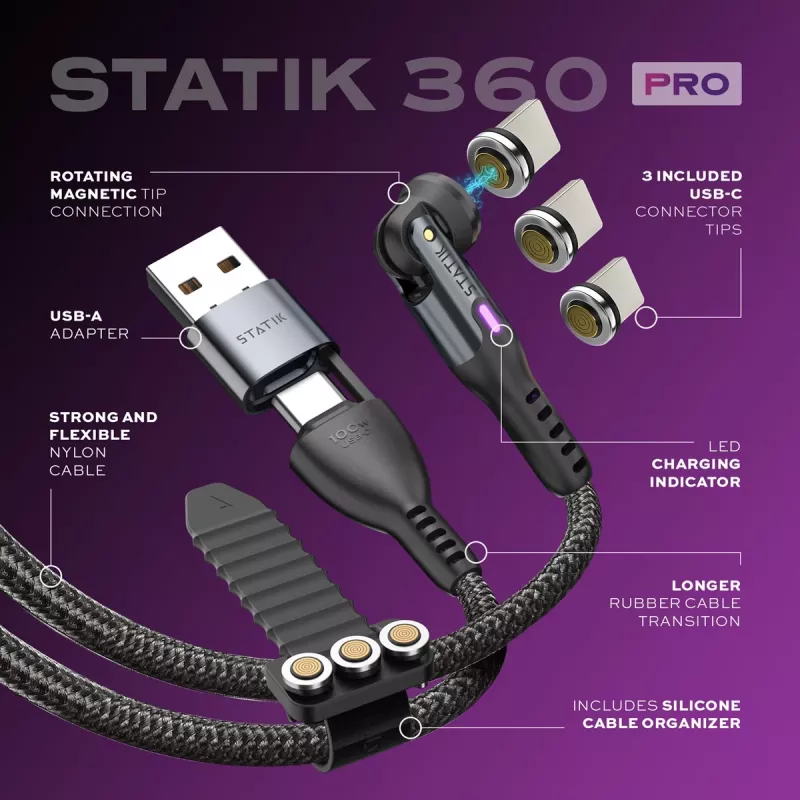 Statik 360 Pro cavo 2.0 solo USB-C; 1 m, nero
