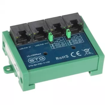 STG-SW-POE-4-120 switch extender PoE Fast Ethernet 4 porte, 3x PoE+ 30W, 1x uplink, budget 60W, modalità Extend 250m