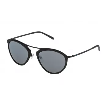 STING Occhiali da sole unisex SST07552531X - Montatura rettangolare nera, lenti in policarbonato grigie, protezione UV400, larghezza lenti 52 mm