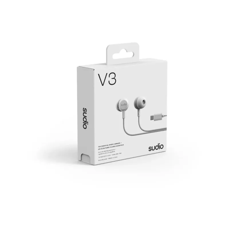 Sudio V3 Auricolari True Wireless in-ear con custodia di ricarica USB-C, doppio microfono, controllo touch, IPX4 resistente agli schizzi, grigio-bianco