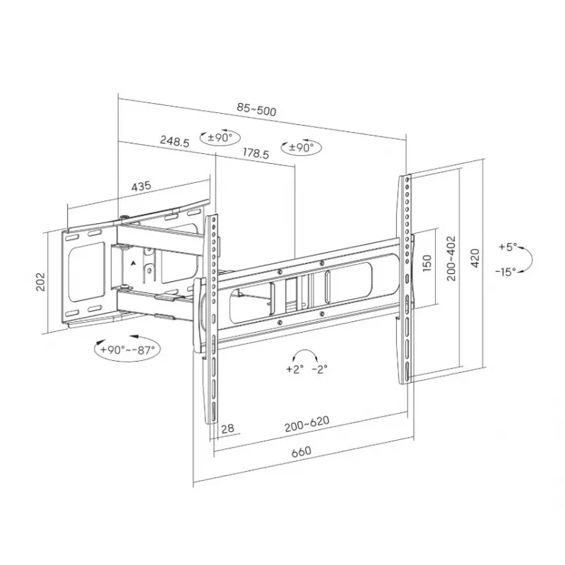 Sunne Supporto da Parete per TV Full-Motion 37-86 pollici Nero 50 kg