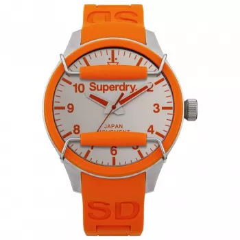 SUPERDRY Orologio da uomo analogico al quarzo SYG125O 44mm quadrante nero cinturino in silicone arancione