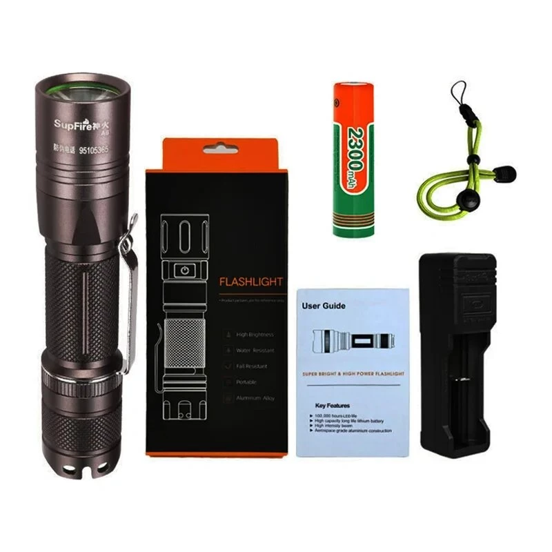 SUPERFIRE A6 Torcia - LED P50 1200 lumen, portata 280m, ricaricabile USB, zoom, IP44