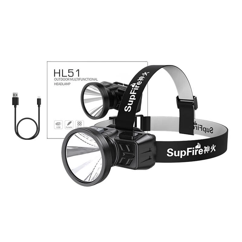 Superfire HL51 torcia frontale, 160 lm, Micro-USB, 4 modalità, 300 m
