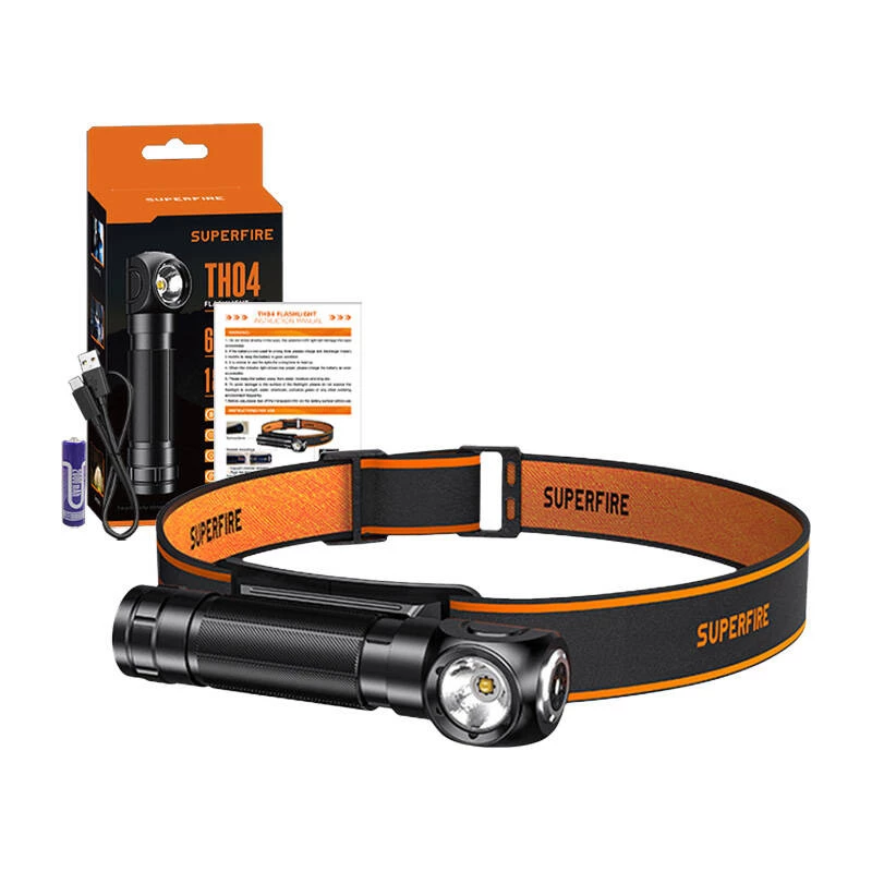 Superfire TH04 LED 2-in-1 Torcia frontale torcia, 600 lumen, ricaricabile USB-C, 5 modalità, portata 150 m