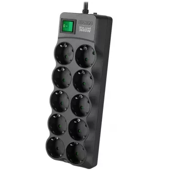 SVEN SF-10E-16 ciabatta con protezione da sovratensione, 10 prese, 16A, 3,6kW, 1,8m, nero
