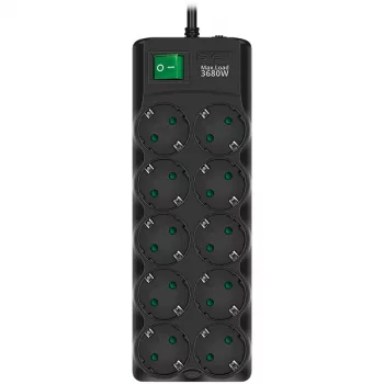 SVEN SF-10E-16 ciabatta con protezione da sovratensione, 10 prese, 16A, 3,6kW, 1,8m, nero