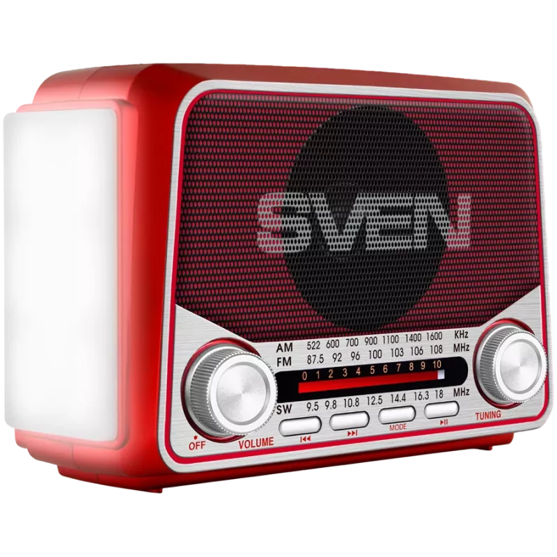 SVEN SRP-150 altoparlante portatile, rosso (3W, Bluetooth, FM/AM/SW, USB, microSD, torcia, batteria)