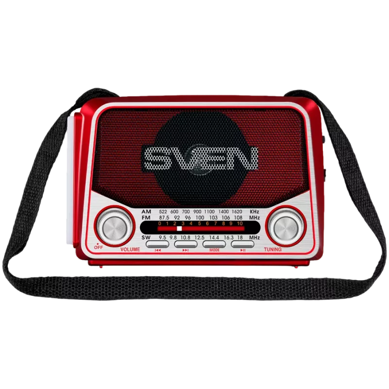 SVEN SRP-150 altoparlante portatile, rosso (3W, Bluetooth, FM/AM/SW, USB, microSD, torcia, batteria)