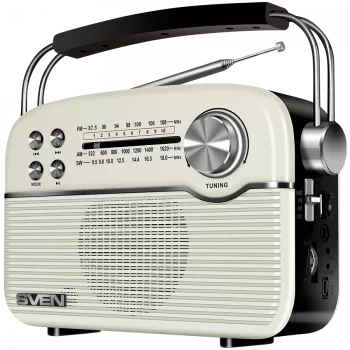 SVEN SRP-500 Altoparlante Bluetooth portatile, bianco (3W, radio FM/AM/SW, USB, microSD, AUX, batteria ricaricabile)