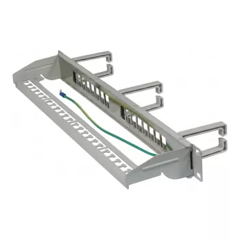Synergy21 patch panel Keystone 19 pollici 1U 16 porte grigio chiaro con guida per la gestione dei cavi