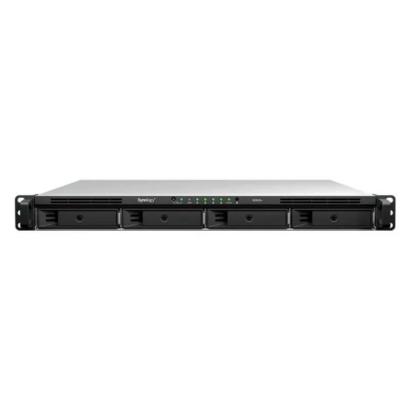 Synology RS826+ NAS rackmount 1U 4 vani, AMD Ryzen V1500B, 4GB DDR4 ECC, 4x 1GbE, senza dischi
